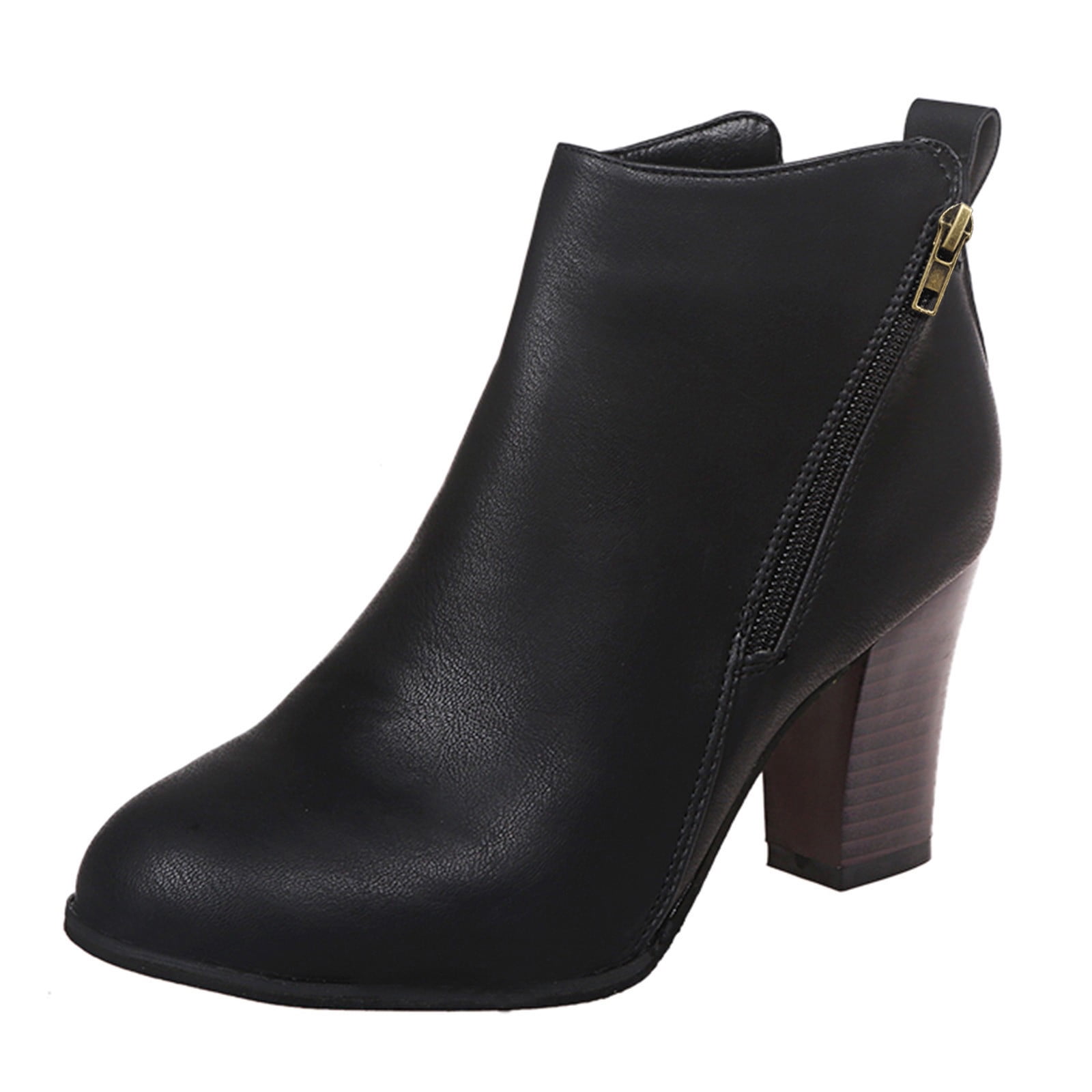 Kcodviy Bottes Rétro pour Femmes en Cuir Carrées Mignonnes Talon Épais pour Femmes Talon Fermeture Éclair Couleur Unie Bottes pour Femmes Bottines Courtes Léopard Bout Rond Bottes à Lacets pour Femmes Taille 11 Chaussures