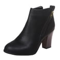 thumbnail image 1 of Bottes Mini Carrées Rétro en Cuir pour Femmes Talon pour Femmes Fermeture Éclair Couleur Unie Bottes de Pluie pour Femmes Bottillons Courts Bout Rond Bottes Born pour Femmes Chaussures à Talon Bas, 1 of 3