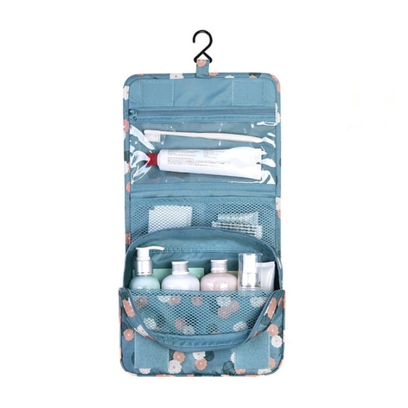 Cosmetics Sac de Rangement Voyage Pendaison Sac de Maquillage Portable Pliable Trousse de Toilette Organisateur Pochette Bleu