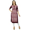 thumbnail image 1 of Phagun Kurta Droite Bordeaux pour Femmes, Manches 3/4, Kurti Décontractée Imprimée - 22, 1 of 1