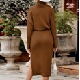 thumbnail image 4 of Yuyuzo Womens Ribbed 2 Piece Sets Turtleneck Long Sleeve Tops with Midi Skirts Slim Fitted Solid Color Suits, 4 of 7