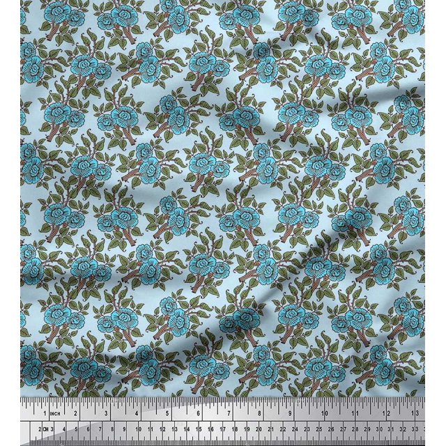 Soimoi Poly Georgette Fabric Leaves & Floral Block Decor Fabric Printed Yard 42 Inch Wide