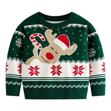 MIASHUI Kids Christmas Sweaters Children's Cartoon Sweater Pullover Toddler Boys Girls Knit Sweatshirt,Dark Green,0-3 Years