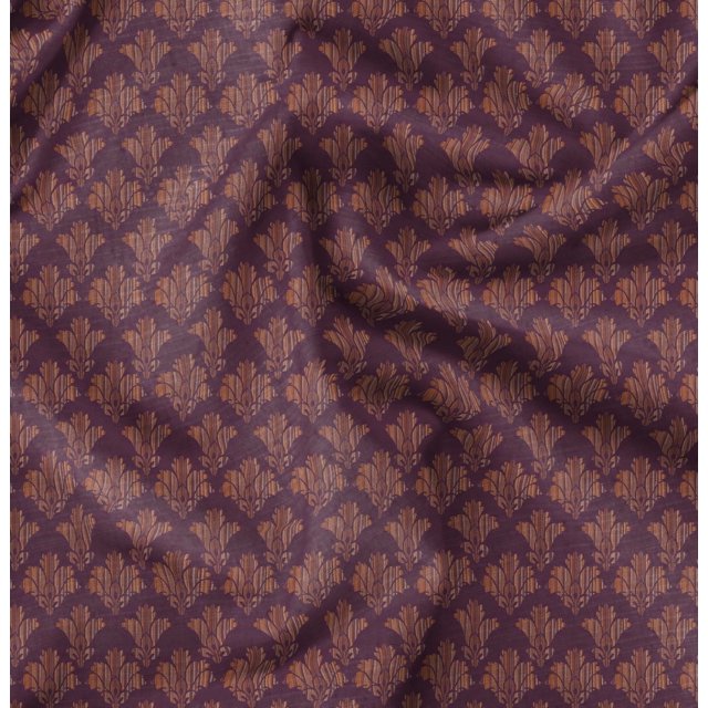 Soimoi Crepe Silk Fabric Palmette Damask Print Fabric by The Yard 42 Inch Wide