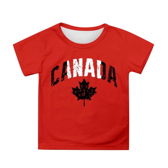 T-shirt à Manches Courtes pour Filles de la Fête du Canada, Col Rond d'Été, Coupe Décontractée, Chandails de Base