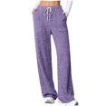 thumbnail image 1 of fatyb Womens Casual Ribbed Knit Pants Wide Leg Lounge Pants with Pockets Drawstring Loose Comfy Trousers, 1 of 7