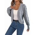 thumbnail image 3 of Cardigan Sweaters for Women Crochet Open Front Short Jacket Fall Winter Lantern Sleeve Cover Up Grey S, 3 of 10