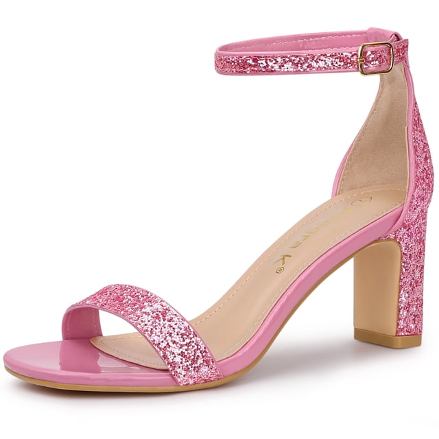 BLISSFUL STEP Sandales de Bal à Paillettes pour Femmes à Bride à la Cheville à Talon Bloc Rose 9