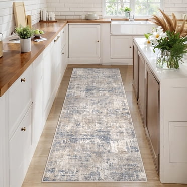 BERTHMEER 2'x8' Runner Rugs for Hallway Entryway Kitchen Bedroom Entrance Laundry Corridor Doorway Passage Washable Non Slip Abstract Modern Contemporary Indoor Runner Rugs, Blue