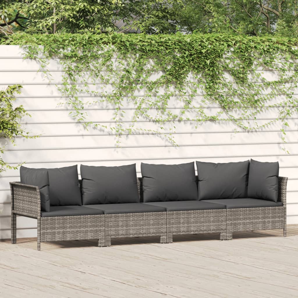 vidaXL Ensemble de Salon de Jardin 4 Pcs avec Coussins Gris en Rotin Poly