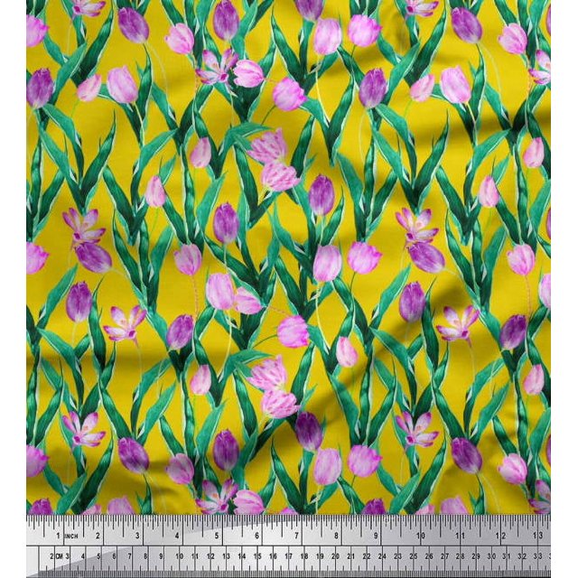 Soimoi Rayon Fabric Leaves & Tulip Floral Print Sewing Fabric Yard 42 Inch Wide