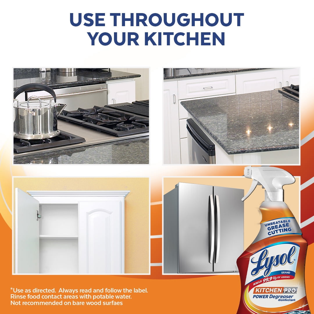 Nettoyant antibactérien de cuisine Lysol, dégraissant puissant Kitchen-Pro, dégraissage imbattable, 650 ml