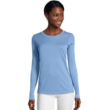 Hanes Womens Sport Cool DRI Performance Long-Sleeve T-Shirt, M, Light Blue