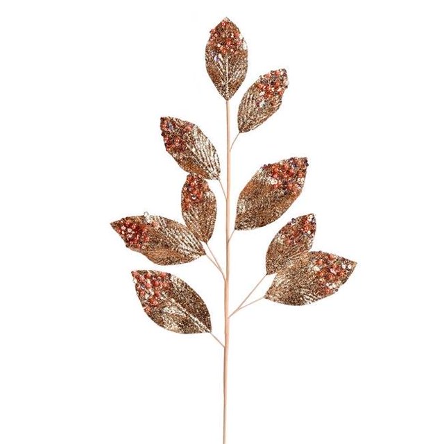 Vickerman QG191858 29 in. Rose Gold Glitter Leaf Spray - 6 per Bag
