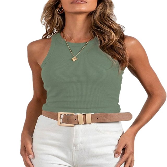 Women Solid Color Tank All-match Slim Stylish Sleeveless Crop Top