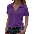 thumbnail image 1 of Timegard Women Tops Lapel V Neck Drop Shoulder Short Sleeve Solid Color Casual Loose Tee Blouse Summer, 1 of 6