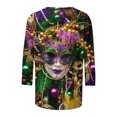 thumbnail image 4 of DDAPJ pyju T-Shirts de Mardi Gras pour Femmes 2025 Tenue de Fête à Thème Carnaval Masque Graphique Manches 3/4 Col Ras du Cou Blouse Haut en Solde Multicolore TTG, 4 of 5