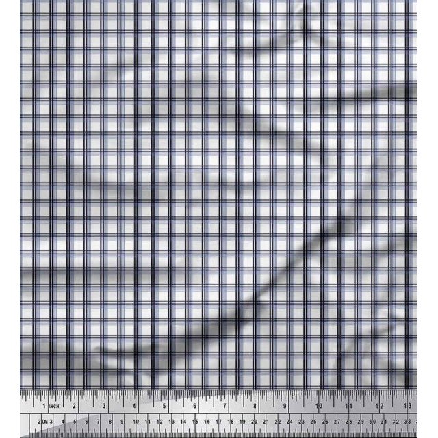 Soimoi Silk Fabric Window Pane Check Print Sewing Fabric Yard 42 Inch Wide