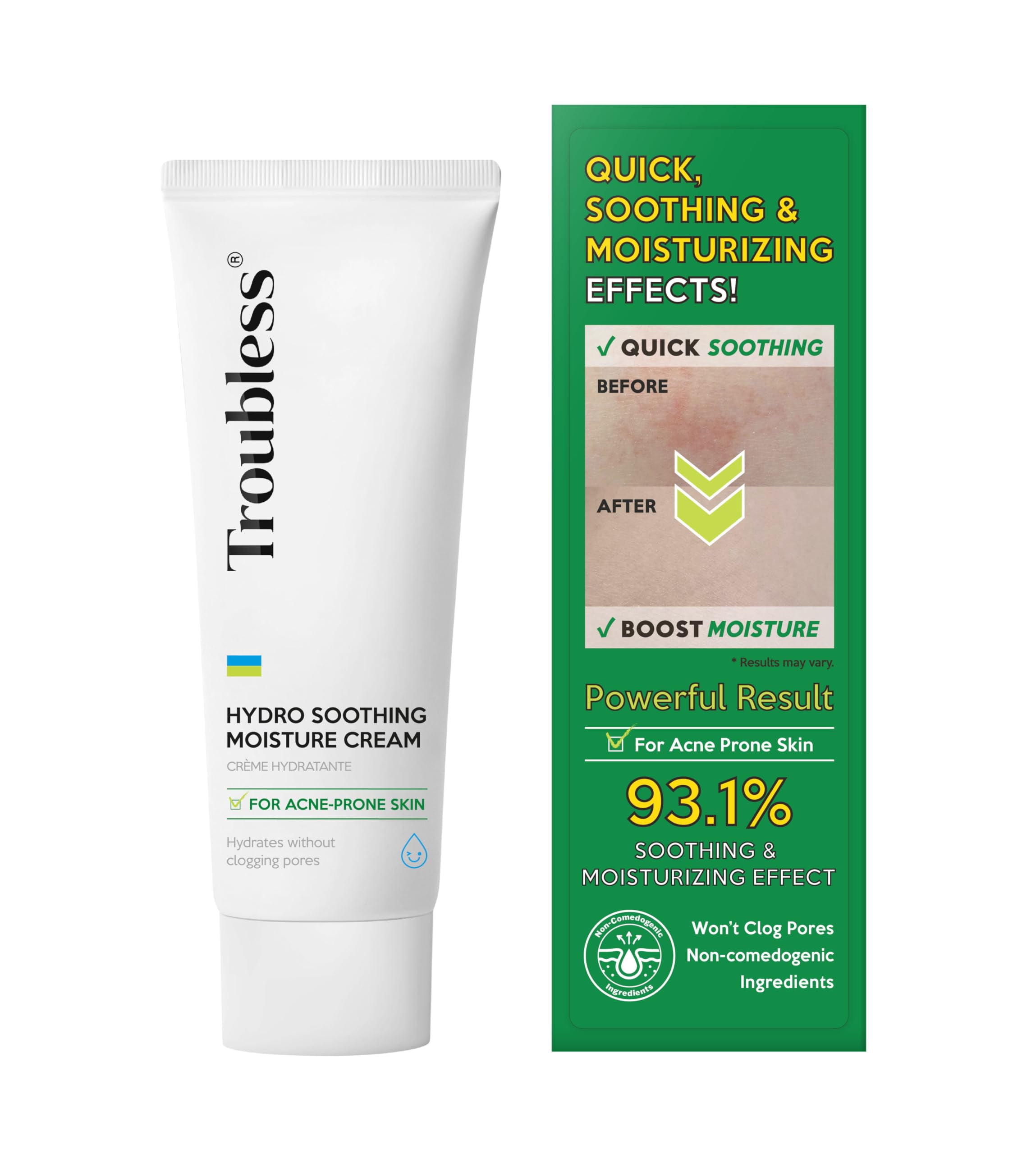 Troubless Hydro Soothing Moisture Cream - Deep Hydration & Skin Barrier Cream For Face W/ 10 000 Ppm Panthenol & Tea Tree 4-Terpineol - Soothing & Non-Greasy Face Moisturizer (2.36 Fl Oz)