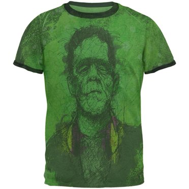 Halloween Frankenstein Raver Horror Movie Monster Mens Ringer T Shirt