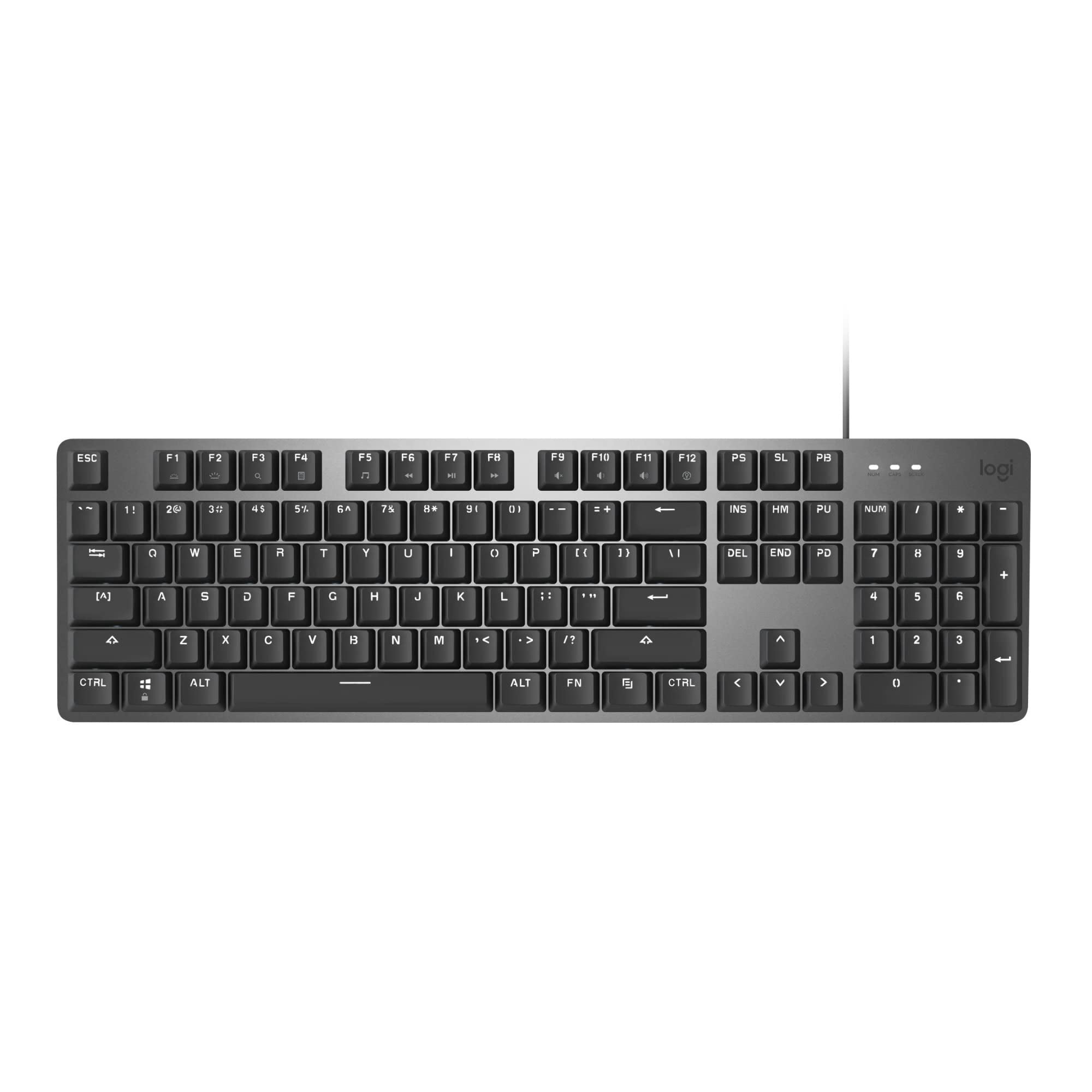Logitech K845 Mechanical Illuminated Keyboard, Mechanical Switches, Strong Adjustable Tilt Legs, Full Size, Aluminum Top Case, 104 Keys, USB Corded,