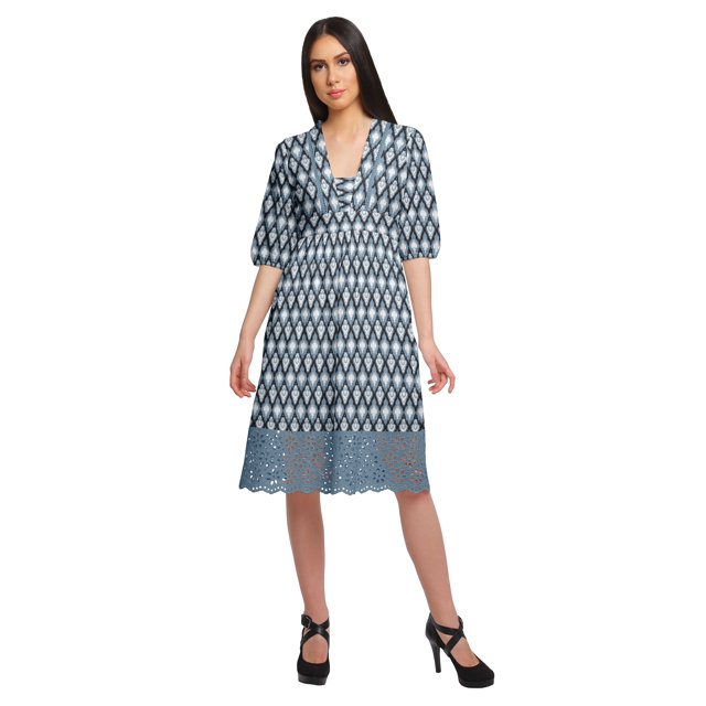 Moomaya Robe à Manches Courtes pour Femmes Robe de Soirée en Coton Imprimé Tenue Décontractée