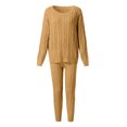 thumbnail image 5 of DPTALR Womens Solid Color Off Shoulder Long Sleeve Cable Knitted Warm Two-Piece Long Pants Sweater Suit Set, 5 of 5
