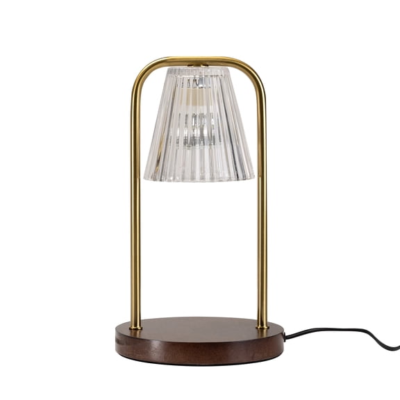 Chauffe-bougie à double bras en verre transparent à hauteur réglable Better Homes & Gardens avec ampoule GU10 et base en bois naturel