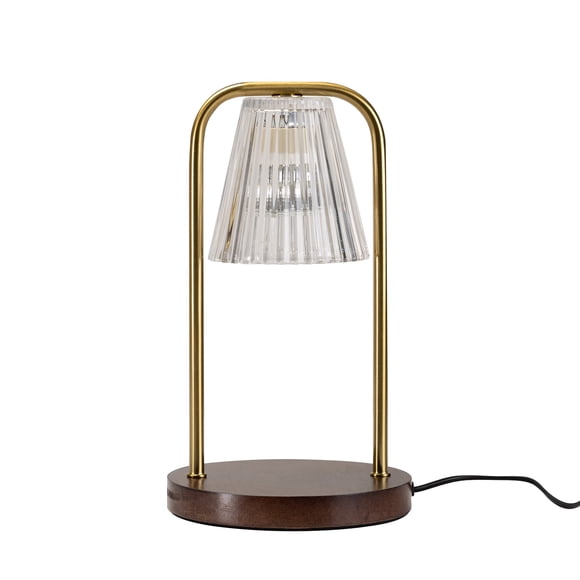 Better Homes & Gardens Adjustable Height Clear Glass Double Arm Candle Warmer Lamp with GU 10 Bulb, Natural Wood Base