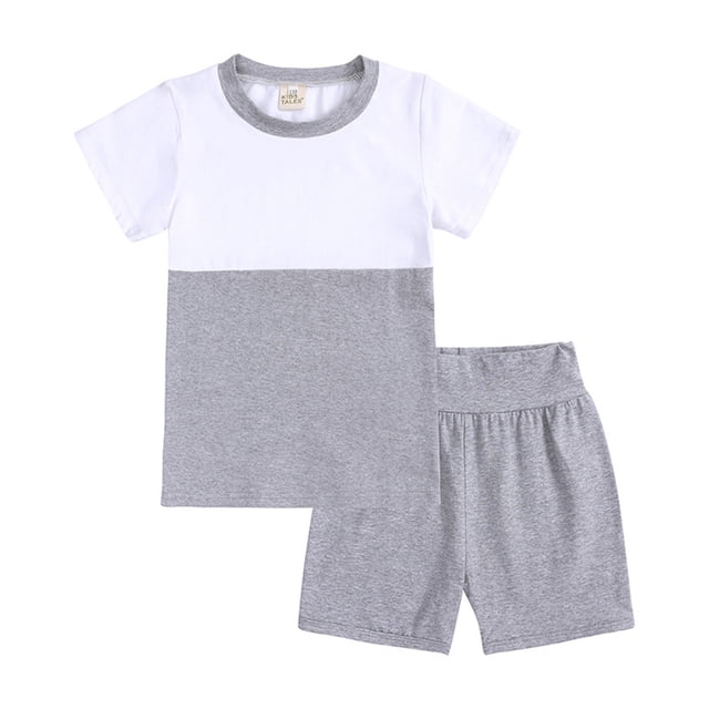 Plebaso Baby Girls Boys Two-Piece Sets Matching Color Round Neck Short-sleeved Blouse Shorts Infant Summer Clothes