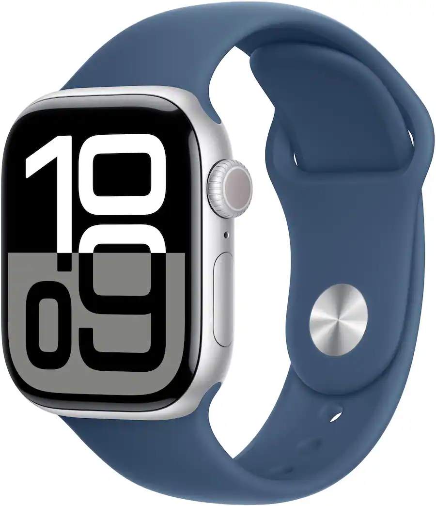 Apple Watch Series 10 GPS + Cellular 42mm in Silver Aluminum Case with Denim Sport Band - S/M