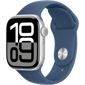 Apple Watch Series 10 GPS + Cellular 42mm in Silver Aluminum Case with Denim Sport Band - S/M