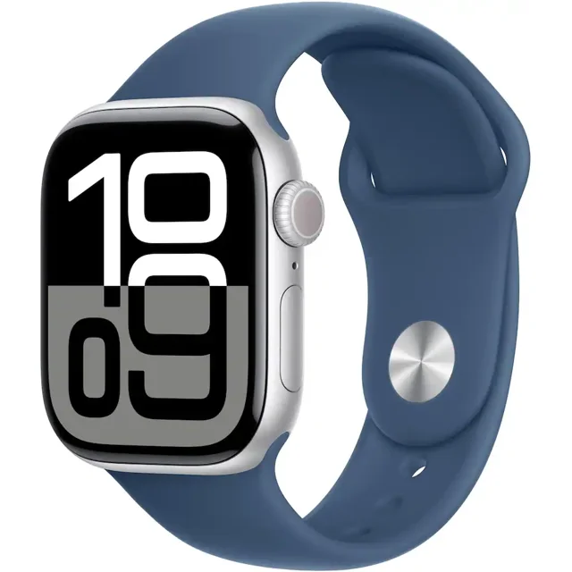 Apple Watch Series 10 GPS + Cellular 42mm in Silver Aluminum Case with Denim Sport Band - S/M