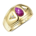 thumbnail image 3 of RYLOS Men's Rings Yellow Gold Plated Silver Pear Shape Tear Drop Cabochon Gemstone & Diamond Rings; Star Ruby   Size 13, 3 of 5