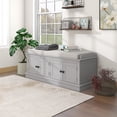 thumbnail image 3 of OUDOSPRS Spacious Storage Bench, Features 4 Doors with Adjustable Shelves and Removable Cushion, Great for Entryway and Living Room(Gray Wash), 3 of 9
