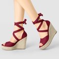 thumbnail image 2 of BLISSFUL STEP Women's Shoes Lace Up Espadrilles Platform Wedge Sandals Burgundy 10, 2 of 7