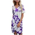 thumbnail image 2 of Pisexur Robe à Manches Courtes Col Rond Mode Femmes Été Manches Courtes Décontractée Robe Col Rond Confort Ample Ameublement Maison Couleur Col en V Plissé Polyvalente Robe Slim Femmes en Solde, 2 of 4