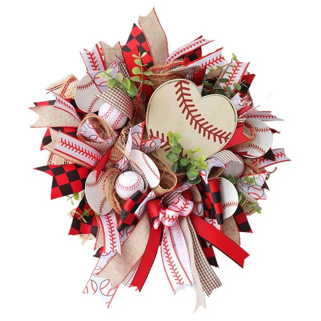 AMERTEER Baseball Door Wreath Handmade Hanging Wreath Welcome Sign for Home Door Decoration