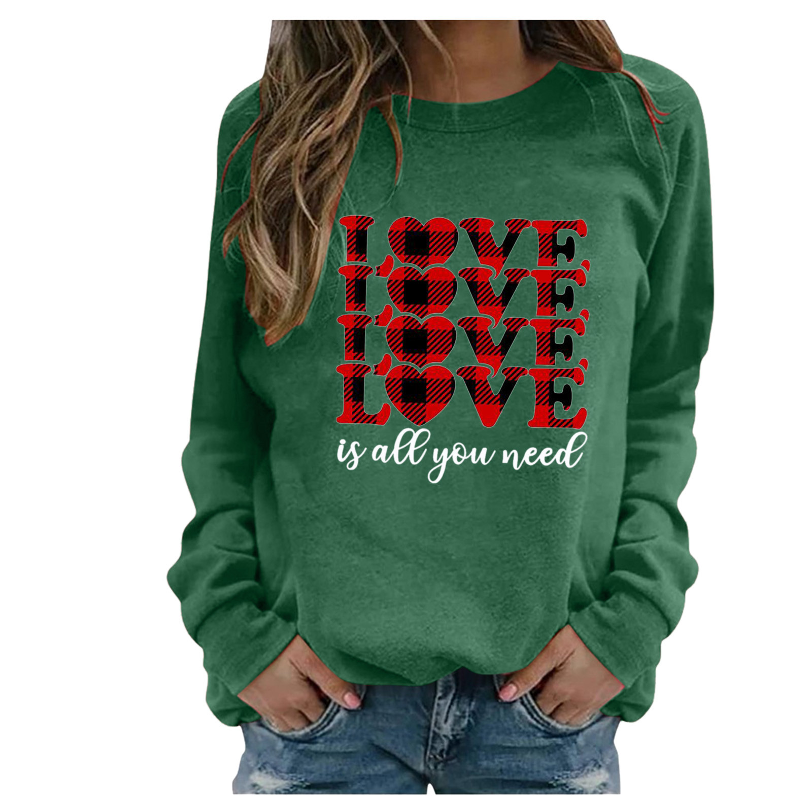 RKSTN Chandail pour Femmes Décontracté à Manches Longues Blouse à Imprimé de la Saint-Valentin Hauts Chandail Col Rond Coupe Ample Chandail