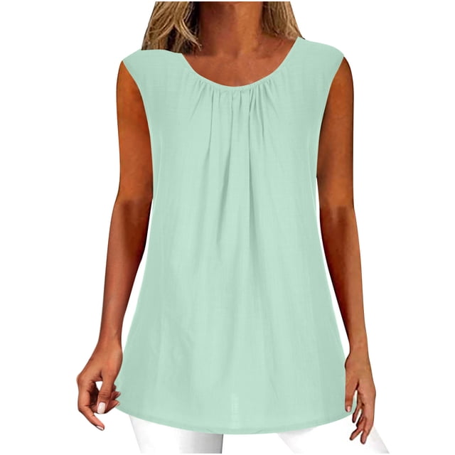 Timegard Womens Summer Tank Tops Round Neck Casual Lightweight Shirts Sleeveless Solid Color Vacation Top