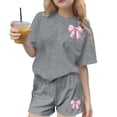 thumbnail image 1 of Robe d'Été avec Manches Manches Courtes Haut et Shorts Ensemble Deux Pièces pour Enfants Mignon Loisirs d'Été Col Rond, 1 of 6