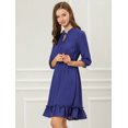 thumbnail image 2 of INSPIRE CHIC Women's Layered Ruffle Hem 3/4 Sleeves Smocked Chiffon A-Line Dress M Royal blue, 2 of 6