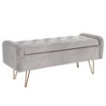 thumbnail image 1 of Ottomane de rangement moderne en velours/metal, gris/or, 1 of 7