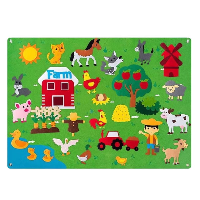 Farm Animals Felt Story Board Set 3.3FT 32PCS Preschool Classroom Storytelling Imagination Game Wall Hanging Board Toys Early Learning Interactive Play Kit for Toddlers Kids