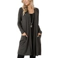 thumbnail image 2 of Womens Long Sleeve Cardigan Pockets Plus Size Open Front Jackets Plain Outerwear, 2 of 3