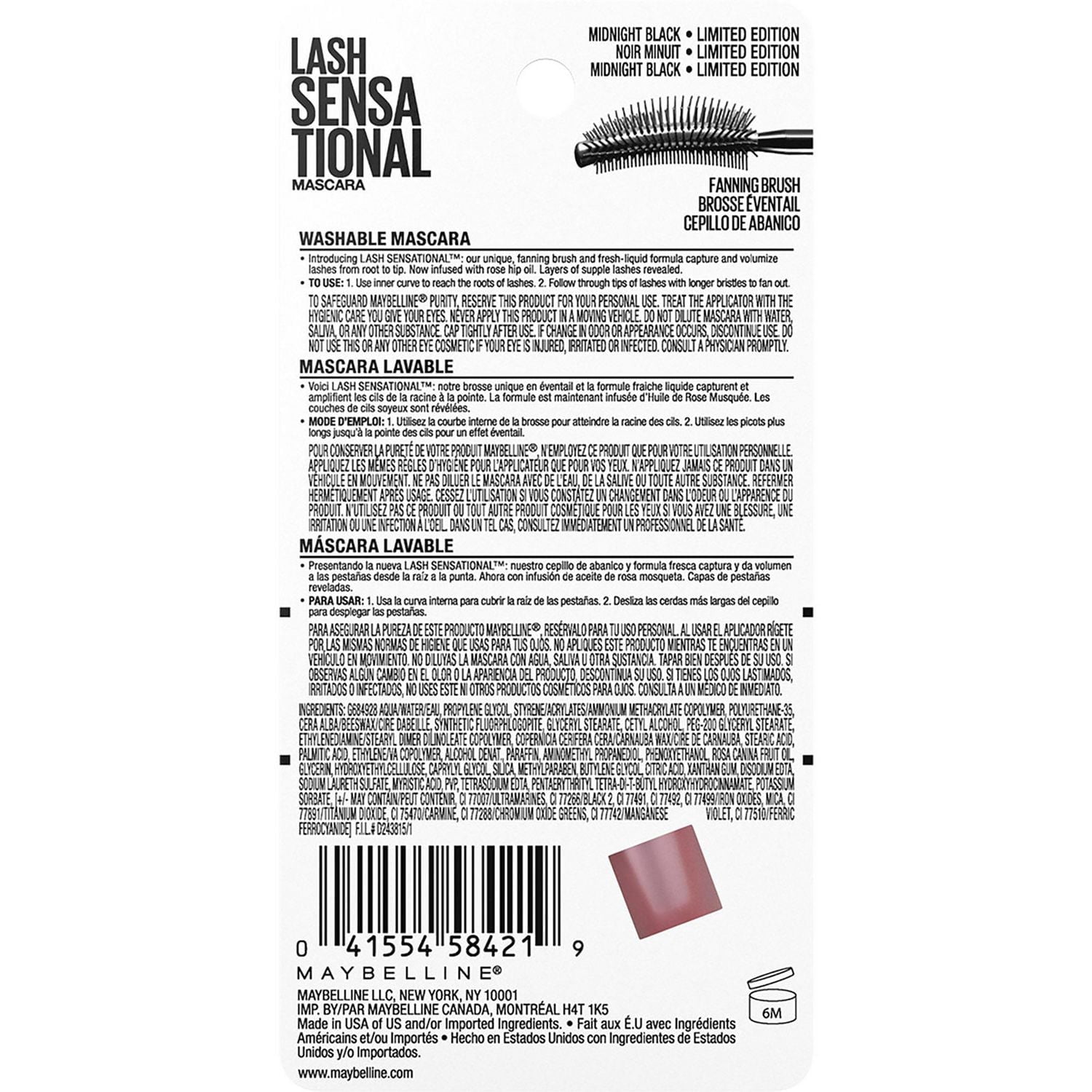 Mascara Lavable Lash Sensational® Maybelline New York
