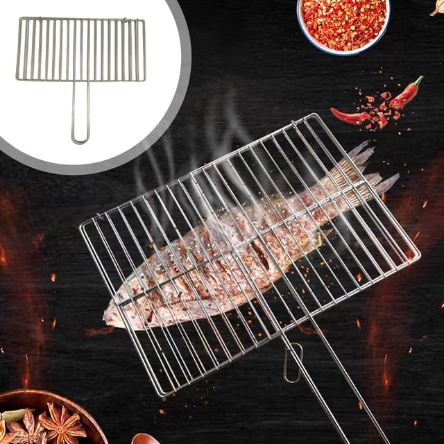 Fish Grill Basket, Fish Grilling Rack For Grill, Thickened Stainless Steel Vertical Bar Grilled Fish Clip Vegetable Clip Mesh Clip Grilled Meat Clip Barbecue Mesh Barbecue Tool