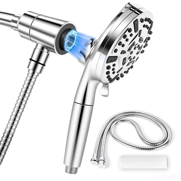 Pommeau de Douche Magnétique à Main avec Filtre, Pommeau de Douche Haute Pression à 10 Modes de Jet Détachable avec Tuyau de 60 Pouces, Chrome