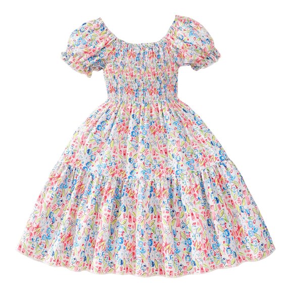 Toddler Girls Short Sleeve Prints Dress Dance Party Dresses Clothes