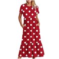 thumbnail image 1 of Tumotour Robe d'Été pour Femmes, Imprimée, Ample, Décontractée, à Manches Courtes, Col Ras du Cou, Ligne A, Évasée, Fluide, à Étages, Chemise, Maxi, Plage, Longue, 2025, Tenues Tendance avec Poches, 1 of 4